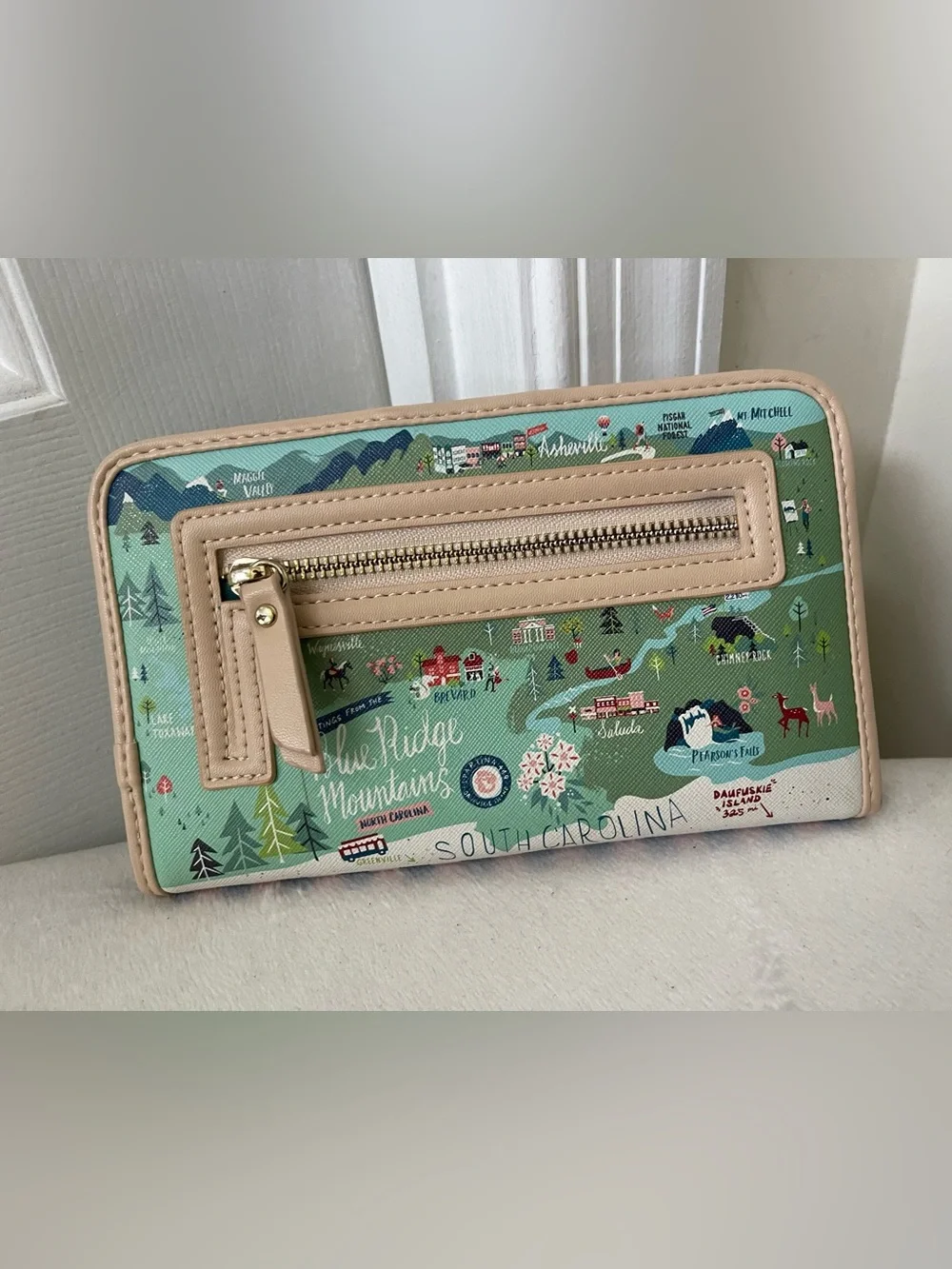Spartina 449 Green and Tan Illustrated Map Zip Wallet